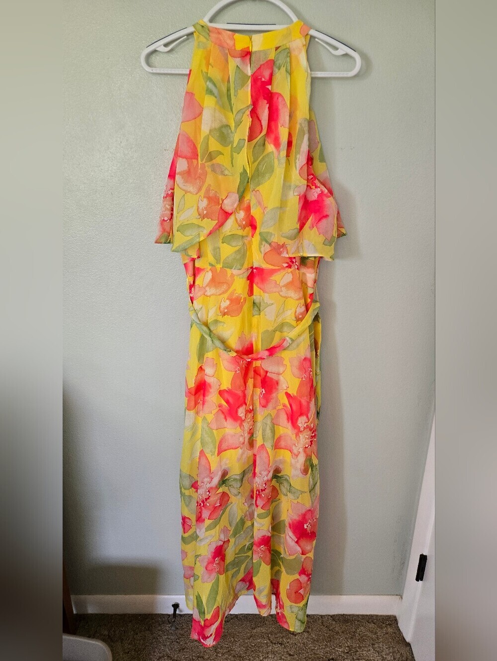 ELIZA J | NWT Yellow Pink Floral Halter Neck High Low Belted Dress Size 18 - Picture 6 of 13